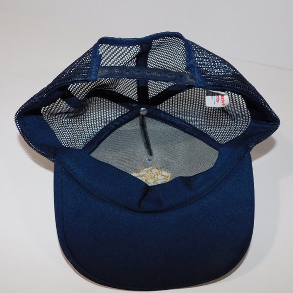 Vintage 80s Disney EPCOT Blue Gold Embroidered Snap back Trucker Hat Cap - Picture 3 of 7